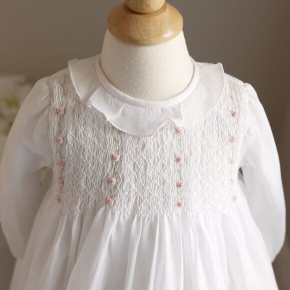 White Smocked Dress Long Sleeve Bullion Roses Sarah Louise England Boutique NWT - Picture 3 of 5